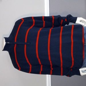 Old Navy Red and Navy Blue Stripped, Quarter Zip, Long Sleeve Sweater